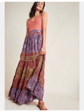 Anthropologie Colima boho tiered maxi dress